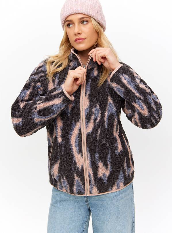 Abstract Print Borg Fleece Zip-Through Jacket S